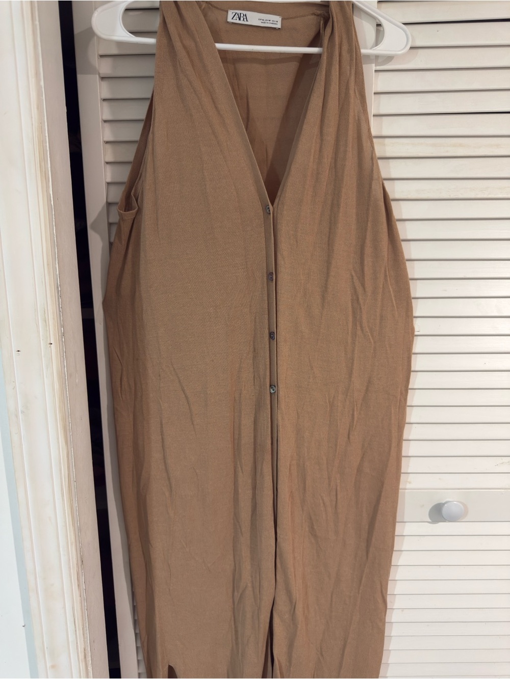 ZARA One-Shoulder Tan Button-Front Dress